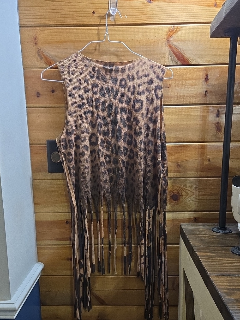 Casa Lee Vintage Fringe Animal Print Open Vest Large Concert Wear 0645